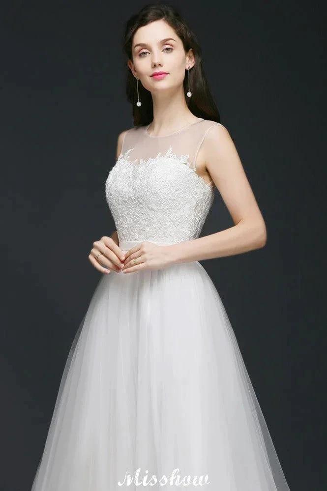 Modest A-line Illusion Lace Wedding Dress (ZD13953)