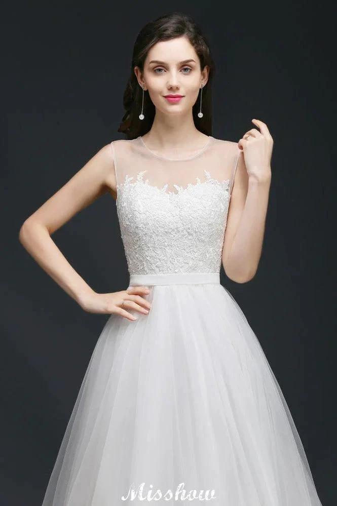 Modest A-line Illusion Lace Wedding Dress (ZD13953)