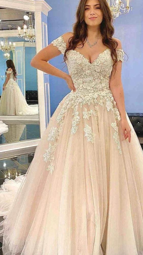 Modest Long A-line Off-the-Shoulder Tulle Lace Wedding Dress (ZD15176)