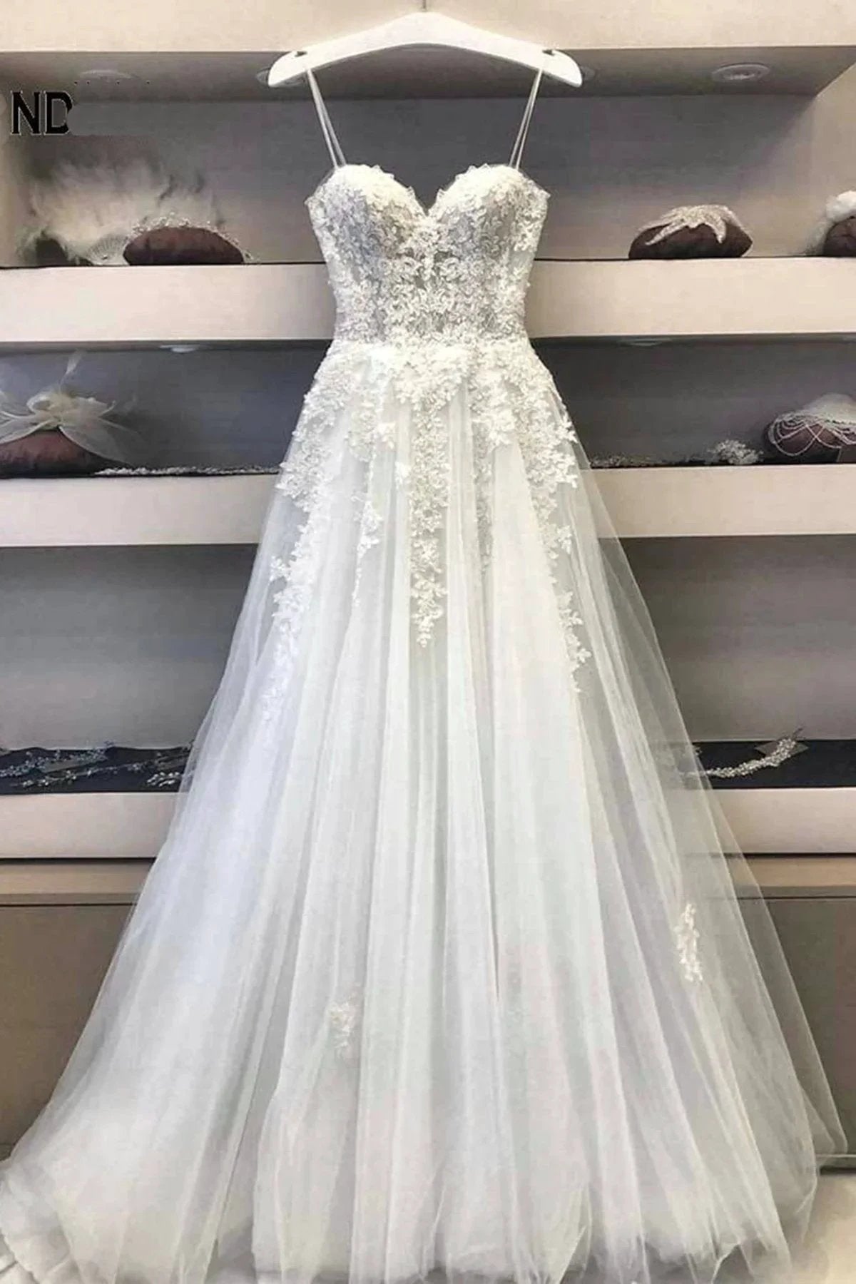 Modest Long A Line Sweetheart Lace Tulle Wedding Dress (ZD14462)