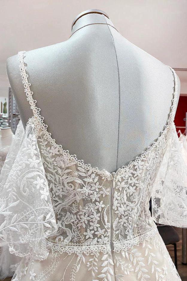 Modest Long A-line Sweetheart Tulle Lace Appliques Wedding Dress with Sleeves (ZD14275)