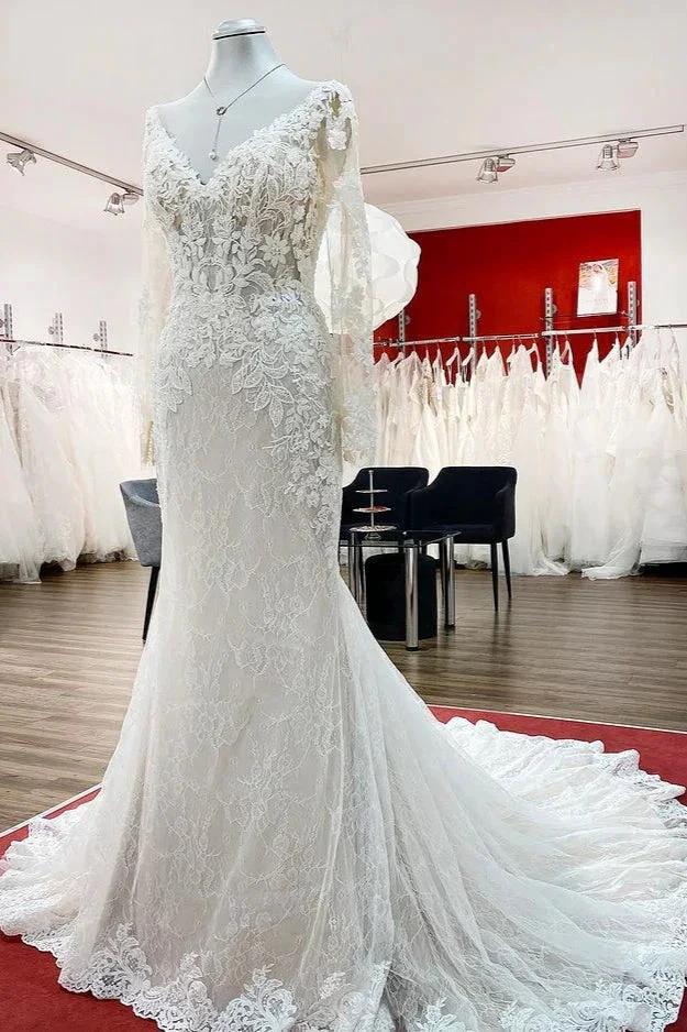 Modest Long Mermaid Sweetheart Tulle Lace Wedding Dress with Sleeves (ZD14442)