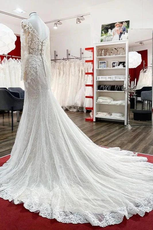 Modest Long Mermaid Sweetheart Tulle Lace Wedding Dress with Sleeves (ZD14442)