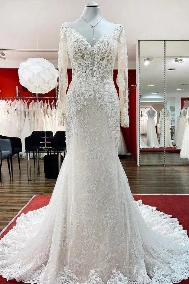 Modest Long Mermaid Sweetheart Tulle Lace Wedding Dress with Sleeves (ZD14442)