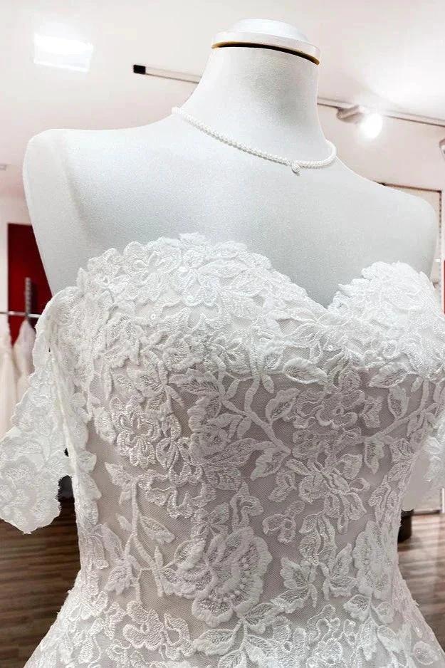 Modest Long Princess Off The Shoulder Tulle Lace Wedding Dress (ZD15253)