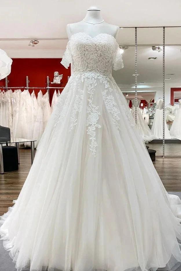 Modest Long Princess Off The Shoulder Tulle Lace Wedding Dress (ZD15253)