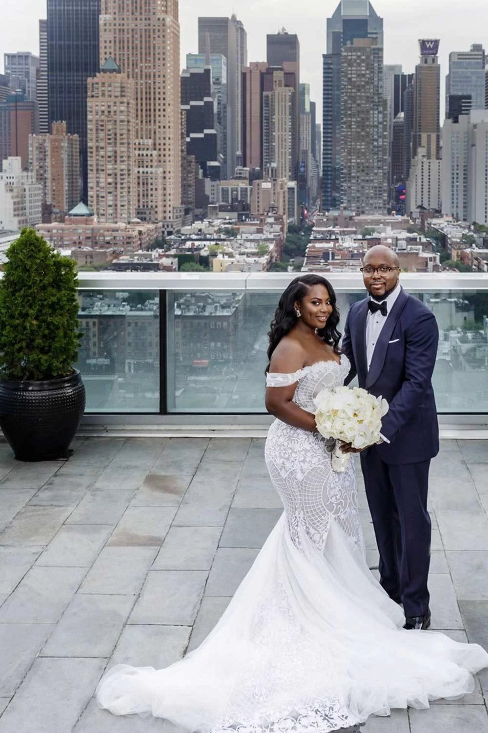 Modest Plus Size Long Mermaid Off-the-Shoulder Lace Wedding Dresses (ZD15837)