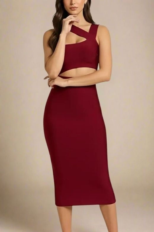 Molly Bandage Midi Dress - Red Wine
