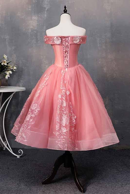 A-line Off-Shoulder Short Prom Dresses Appliques Sweet 16 Gown (ZD11586)
