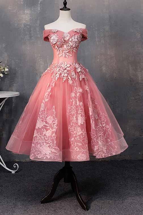 A-line Off-Shoulder Short Prom Dresses Appliques Sweet 16 Gown by Ombreprom