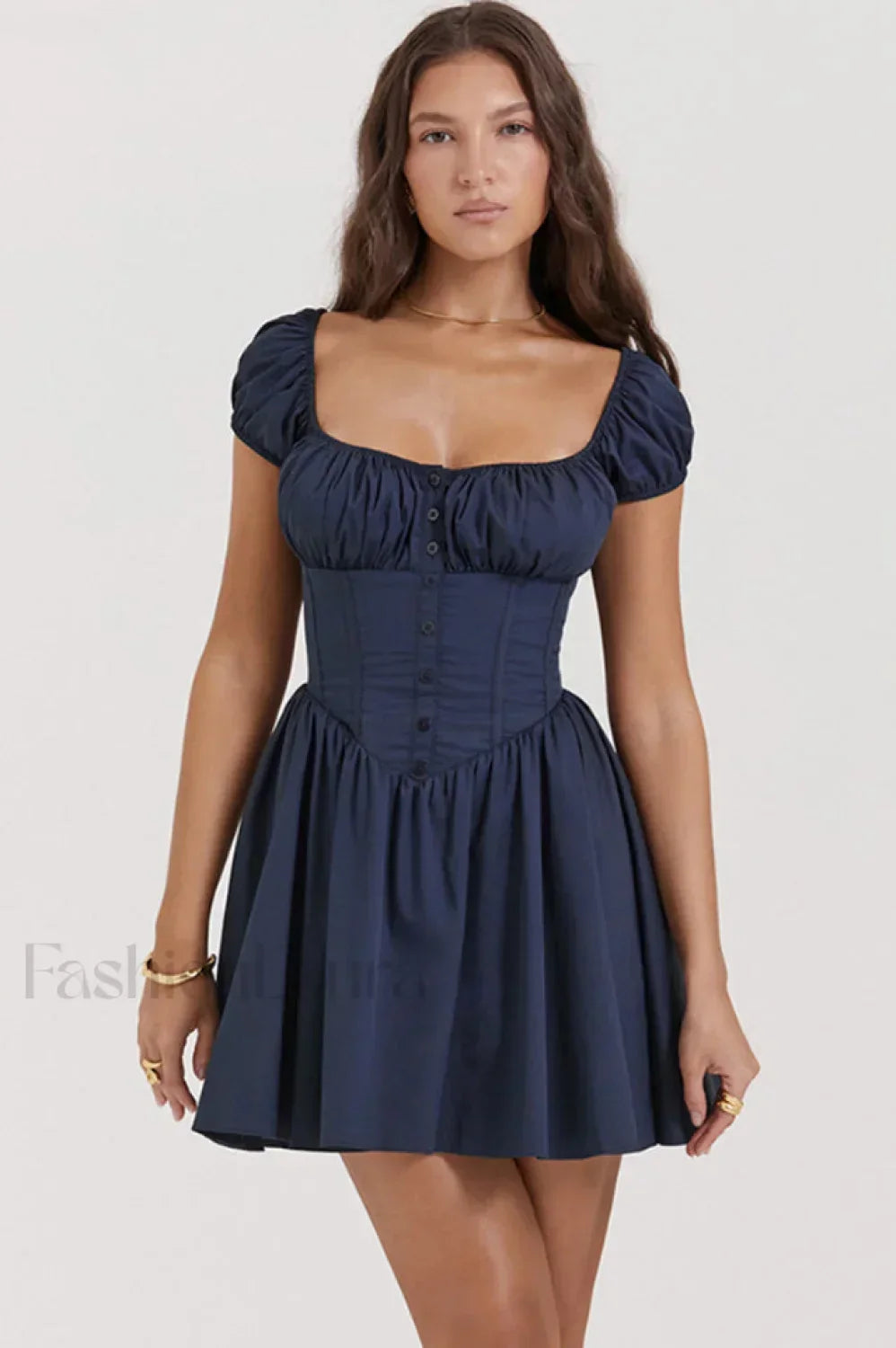 Nala French Navy Charming Gathered Mini Dress XS / French Navy