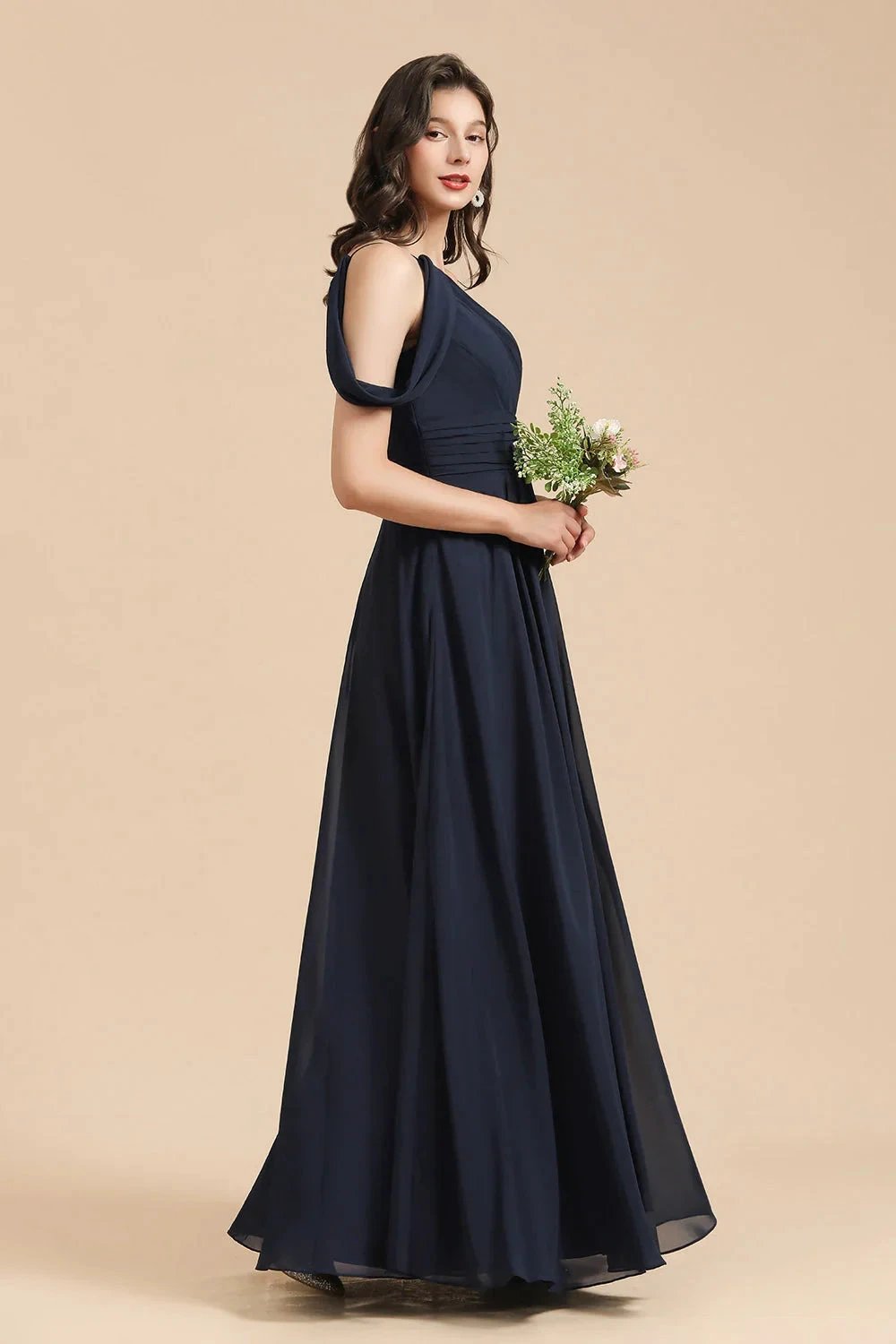 New Arrival Black One Shoulder A-line Long Bridesmaid Dress (ZD12877)