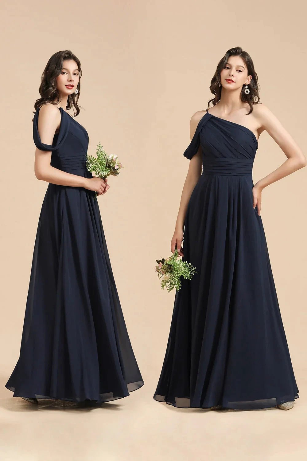 New Arrival Black One Shoulder A-line Long Bridesmaid Dress (ZD12877)