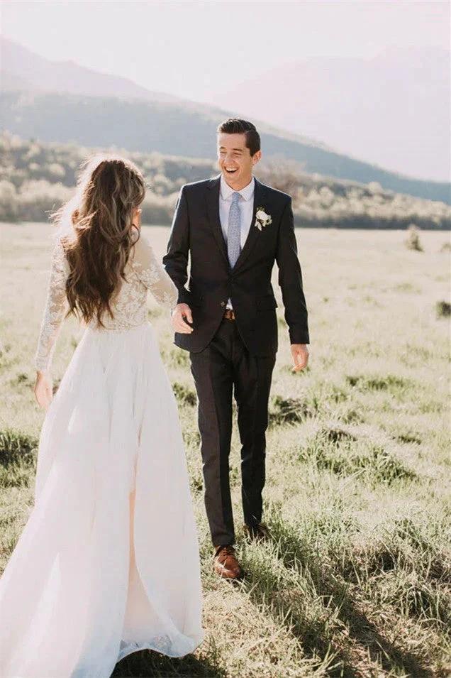 New Arrival Long Sleeves Tulle Wedding Dress Appliques Bridal Wears (ZD13822)