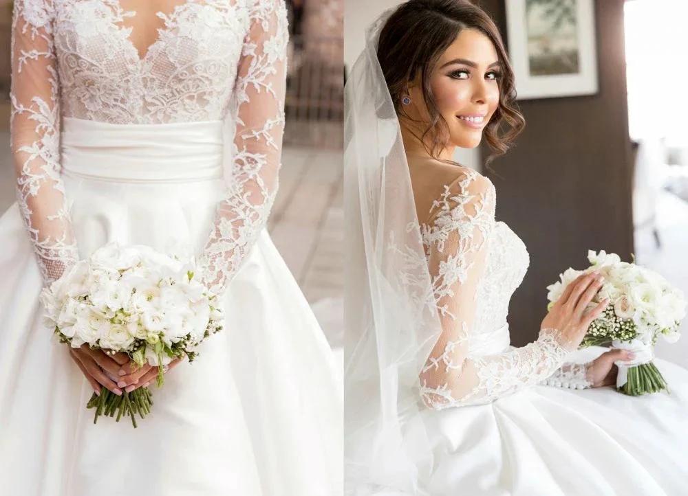 New Full Lace Split Wedding Dress Illusion Back Bridal Wears with Detachable Skirt (ZD13848)