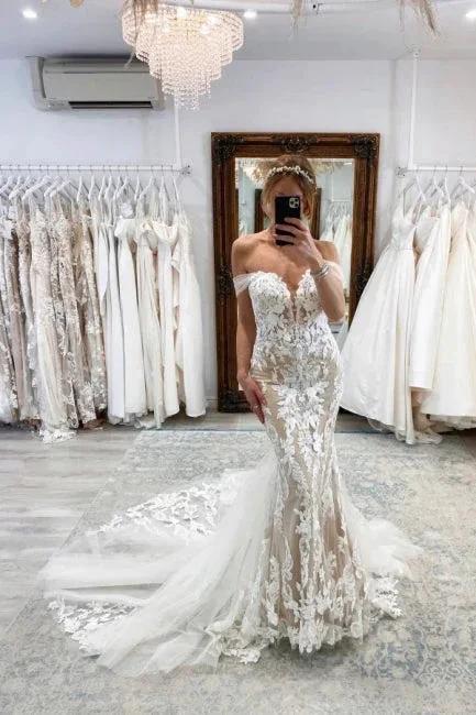 New Long Mermaid Off-the-shoulder Lace Sleeveless Wedding Dresses (ZD14902)