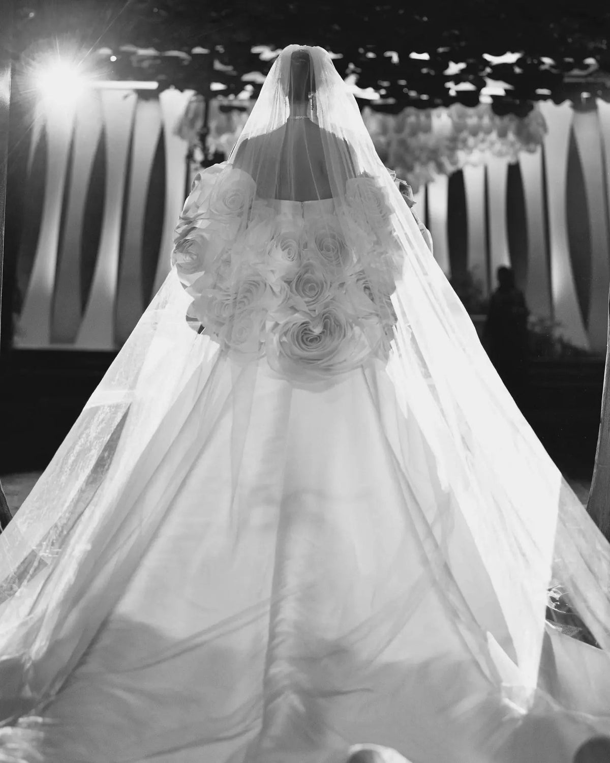 Ivory  Satin Mermaid Wedding Dress 3D Giant Rose Floral With Veil  ZP034