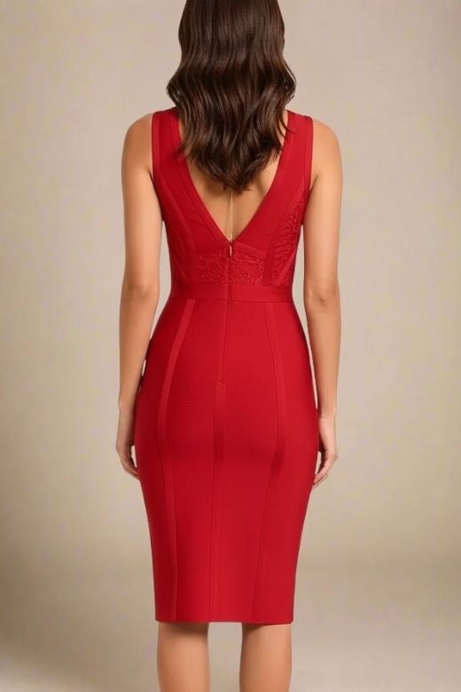 Noa V Neck Bodycon Dress - Red Wine