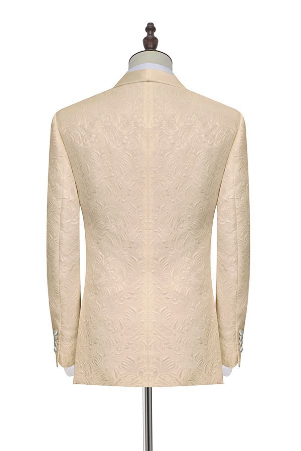 Noble Champagne Jacquard Wedding Tuxedos for Groom Silk Shawl Lapel Prom Suits