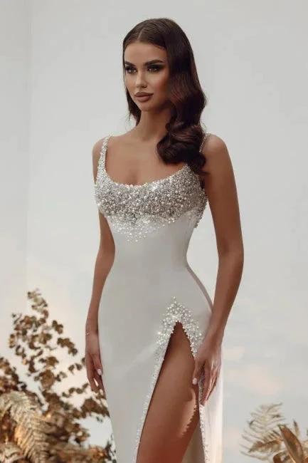 Noble square sleeveless a-line satin Wedding dress with pearls (ZD14846)