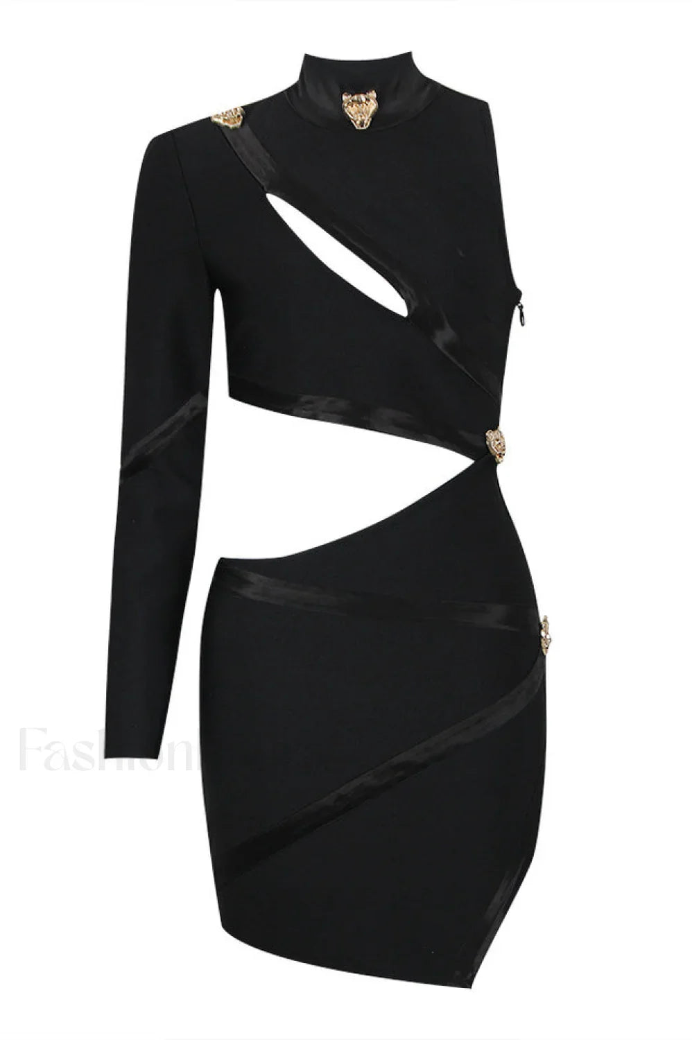 Nude One Shoulder Charming Cutout Bandage Dress XS / Black