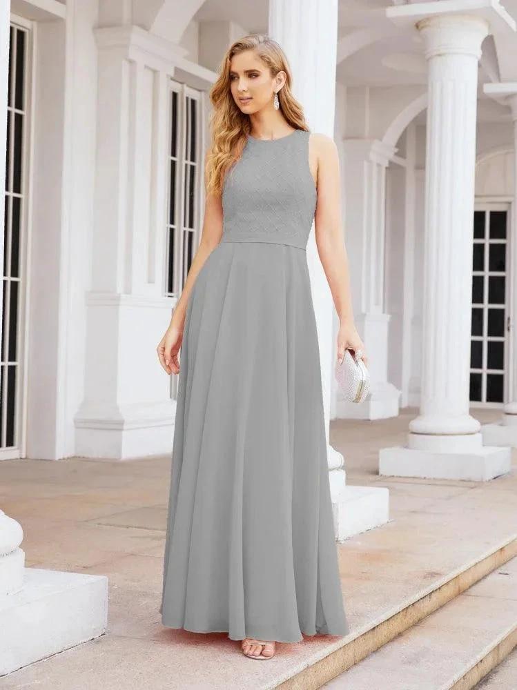 Numbersea Chiffon A-line Sequin Evening Dress Floor Length Formal Prom Gowns Long Sleeves SEA28076 by numbersea