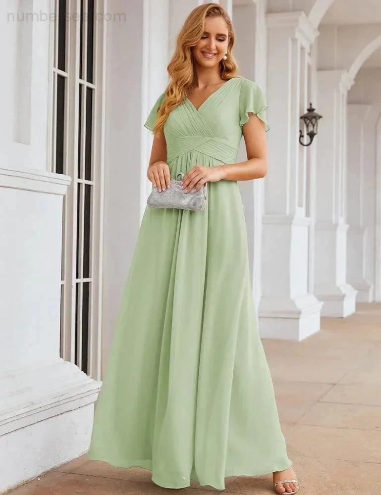 ZapDress Chiffon Bridesmaid Dress Cap Sleeves Maxi Prom Gowns Party Wedding Mother of The Bride Dresses for Women (ZD17035)