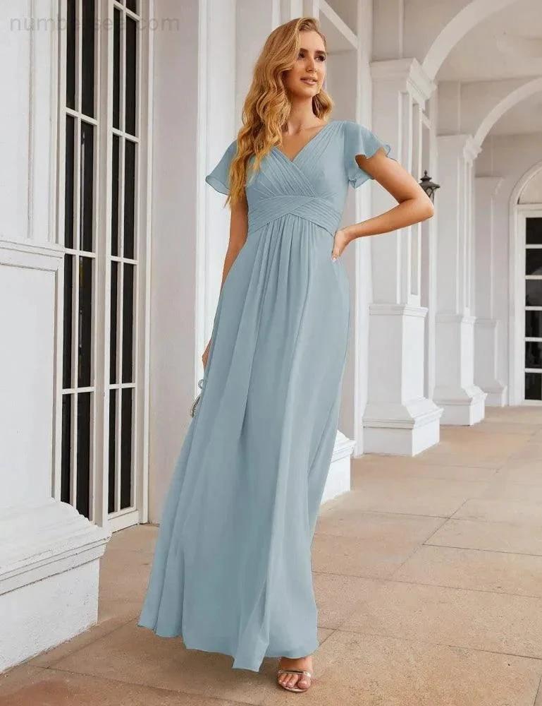 ZapDress Chiffon Bridesmaid Dress Cap Sleeves Maxi Prom Gowns Party Wedding Mother of The Bride Dresses for Women (ZD17035)