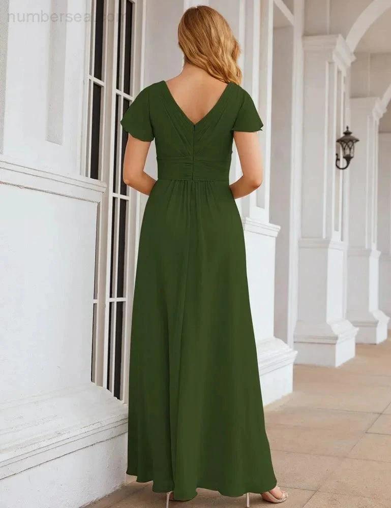 ZapDress Chiffon Bridesmaid Dress Cap Sleeves Maxi Prom Gowns Party Wedding Mother of The Bride Dresses for Women (ZD17035)