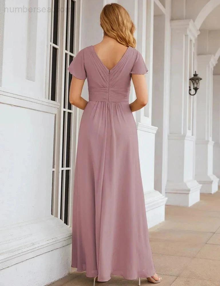 ZapDress Chiffon Bridesmaid Dress Cap Sleeves Maxi Prom Gowns Party Wedding Mother of The Bride Dresses for Women (ZD17035)