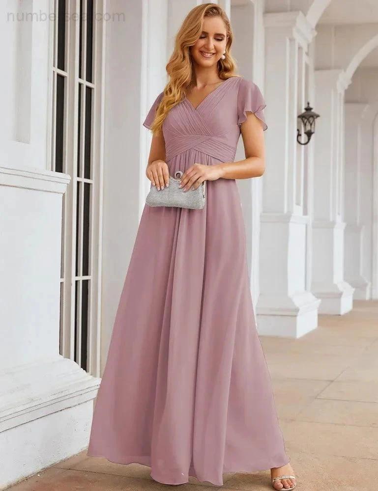 ZapDress Chiffon Bridesmaid Dress Cap Sleeves Maxi Prom Gowns Party Wedding Mother of The Bride Dresses for Women (ZD17035)
