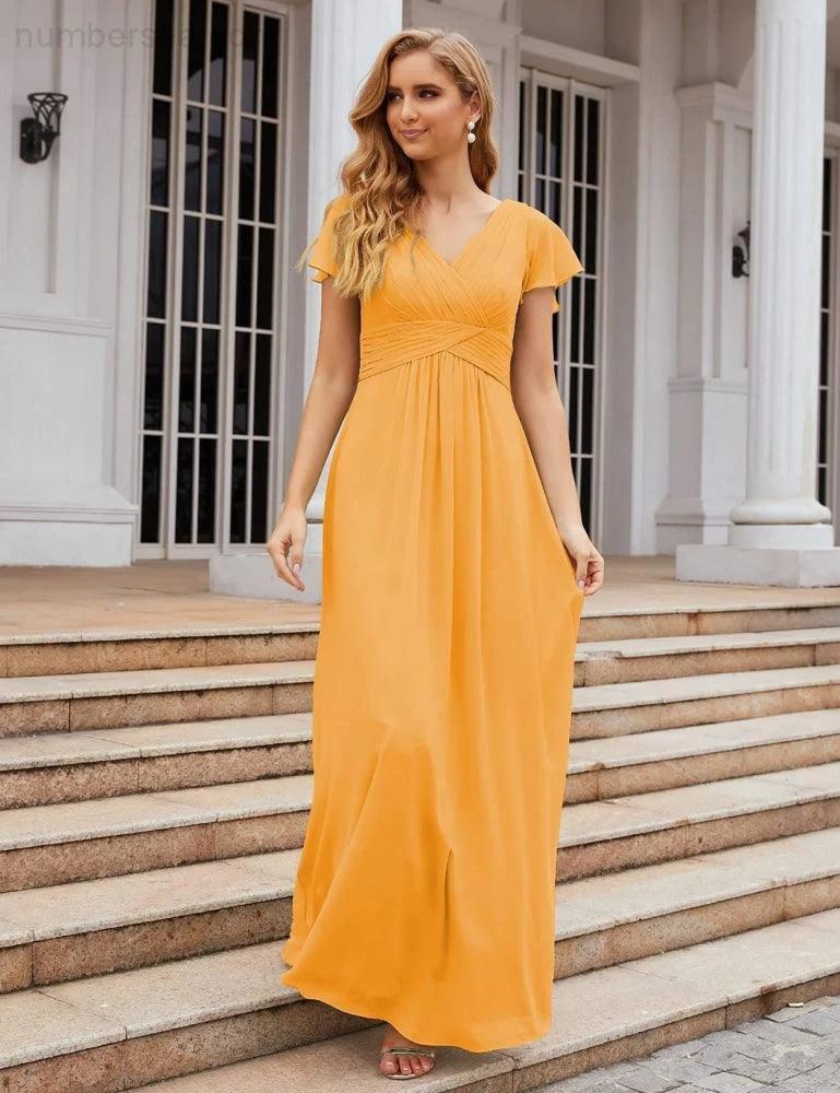 ZapDress Chiffon Bridesmaid Dress Cap Sleeves Maxi Prom Gowns Party Wedding Mother of The Bride Dresses for Women (ZD17035)