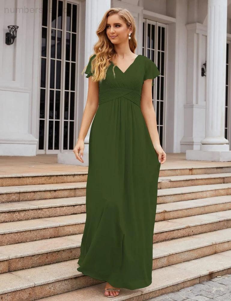 ZapDress Chiffon Bridesmaid Dress Cap Sleeves Maxi Prom Gowns Party Wedding Mother of The Bride Dresses for Women (ZD17035)