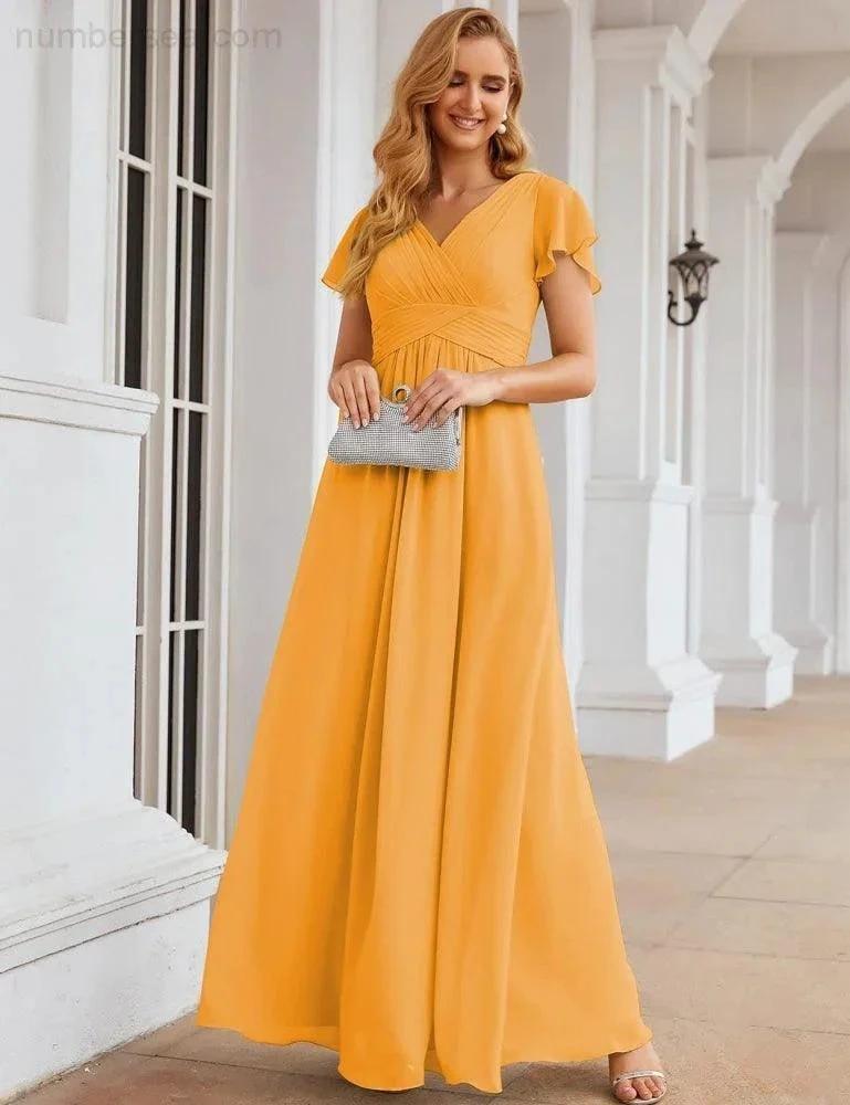 ZapDress Chiffon Bridesmaid Dress Cap Sleeves Maxi Prom Gowns Party Wedding Mother of The Bride Dresses for Women (ZD17035)