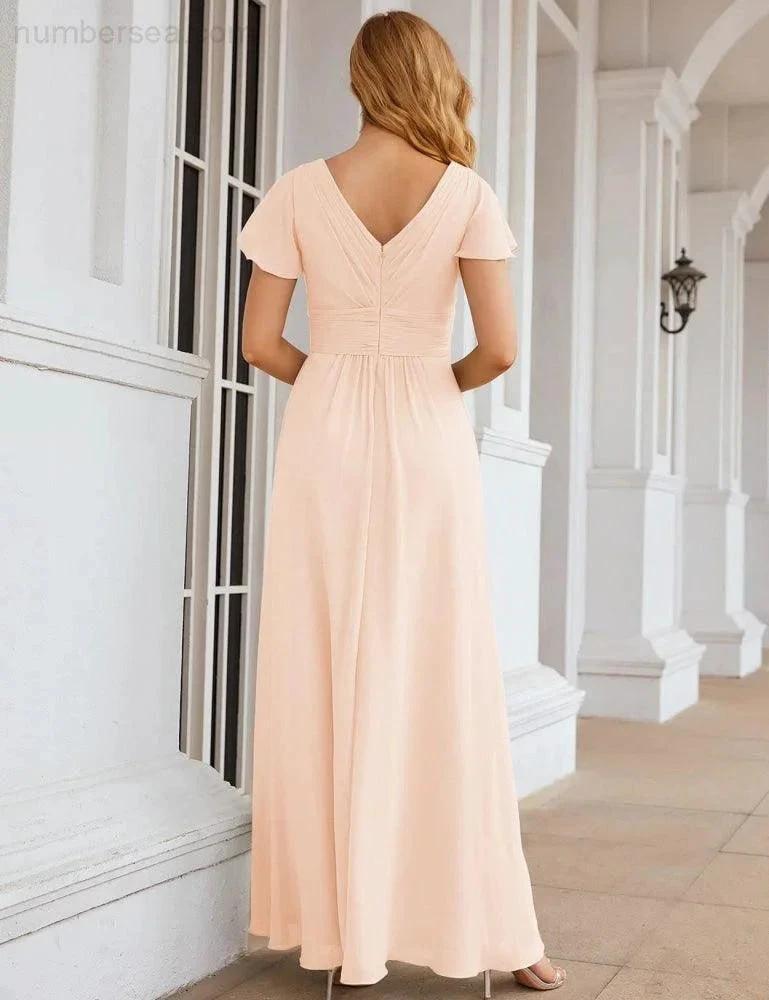 ZapDress Chiffon Bridesmaid Dress Cap Sleeves Maxi Prom Gowns Party Wedding Mother of The Bride Dresses for Women (ZD17035)