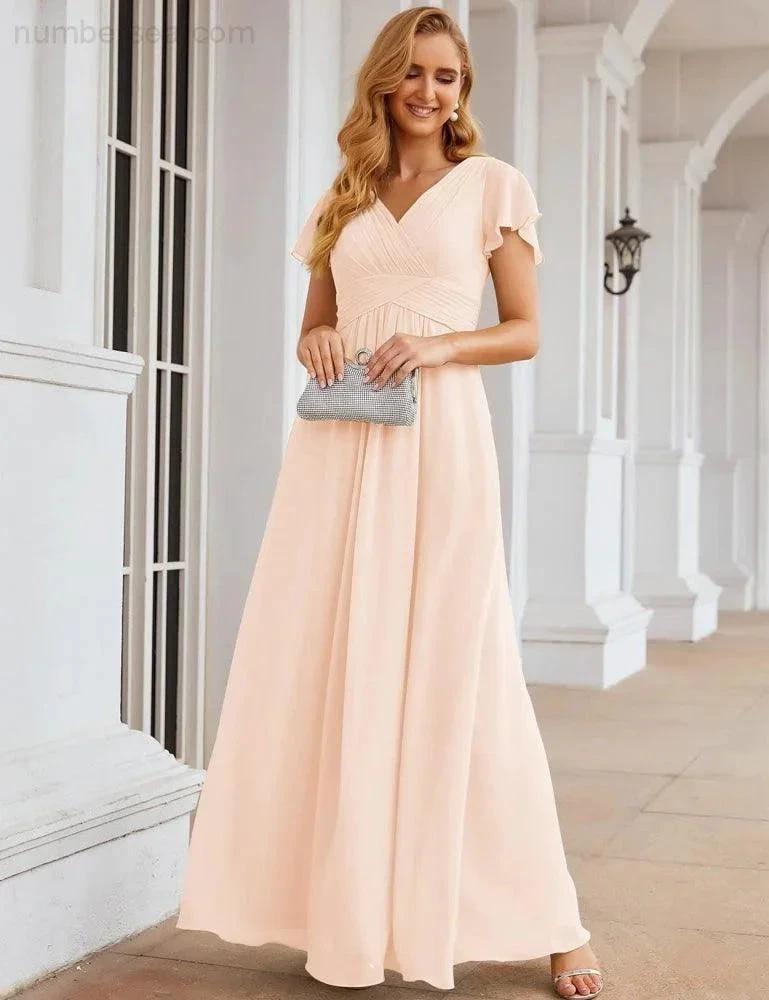 ZapDress Chiffon Bridesmaid Dress Cap Sleeves Maxi Prom Gowns Party Wedding Mother of The Bride Dresses for Women (ZD17035)