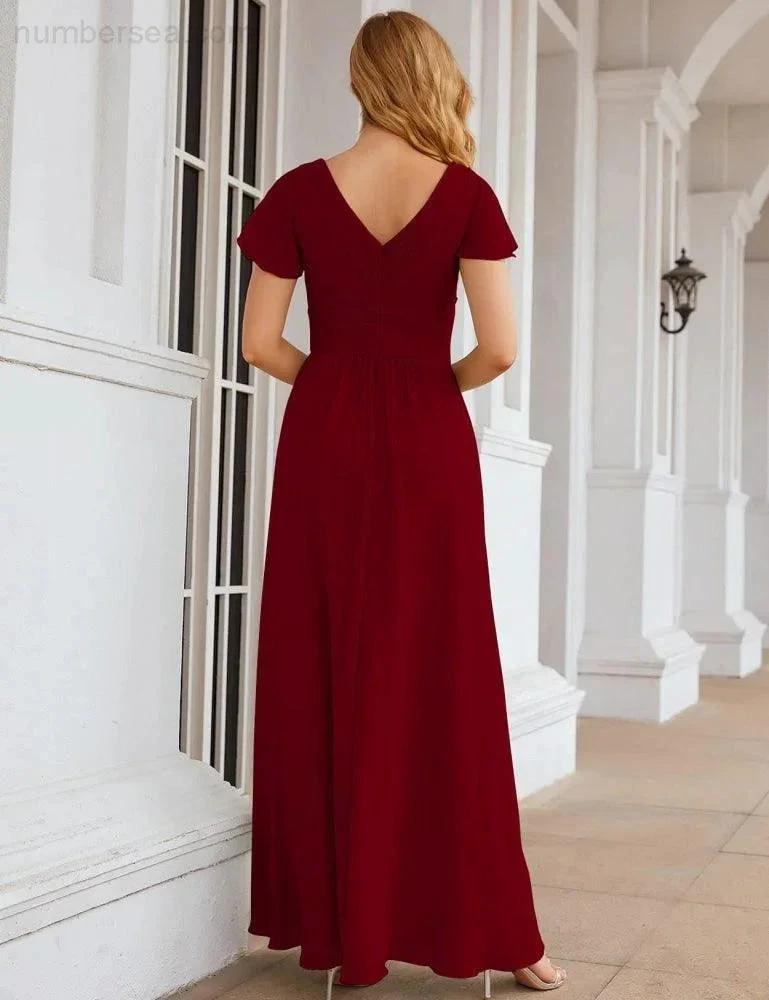 ZapDress Chiffon Bridesmaid Dress Cap Sleeves Maxi Prom Gowns Party Wedding Mother of The Bride Dresses for Women (ZD17035)