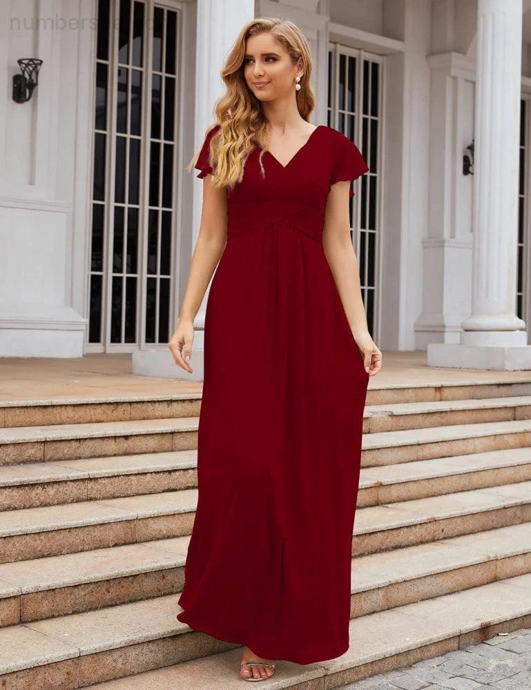 ZapDress Chiffon Bridesmaid Dress Cap Sleeves Maxi Prom Gowns Party Wedding Mother of The Bride Dresses for Women (ZD17035)
