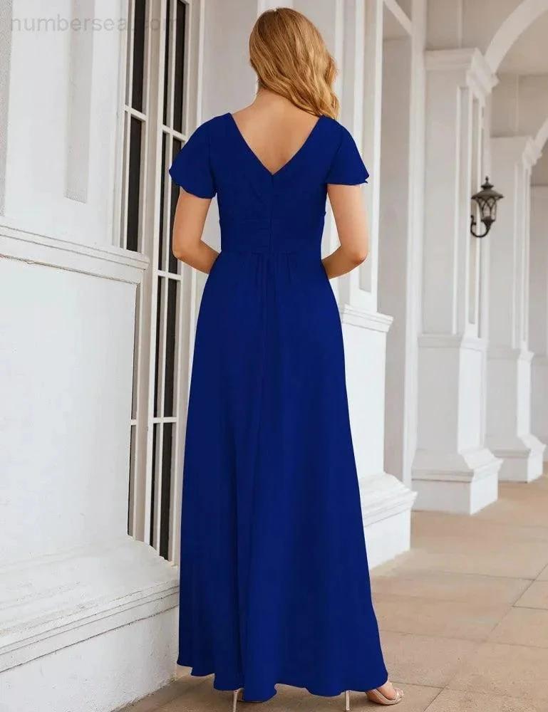 ZapDress Chiffon Bridesmaid Dress Cap Sleeves Maxi Prom Gowns Party Wedding Mother of The Bride Dresses for Women (ZD17035)