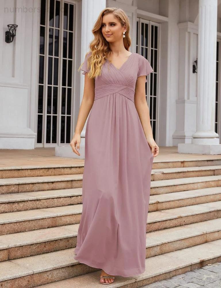 ZapDress Chiffon Bridesmaid Dress Cap Sleeves Maxi Prom Gowns Party Wedding Mother of The Bride Dresses for Women (ZD17035)