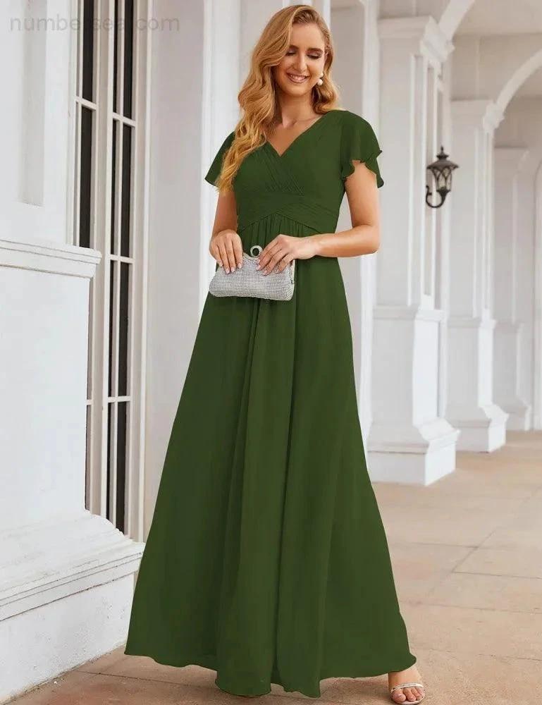 ZapDress Chiffon Bridesmaid Dress Cap Sleeves Maxi Prom Gowns Party Wedding Mother of The Bride Dresses for Women (ZD17035)