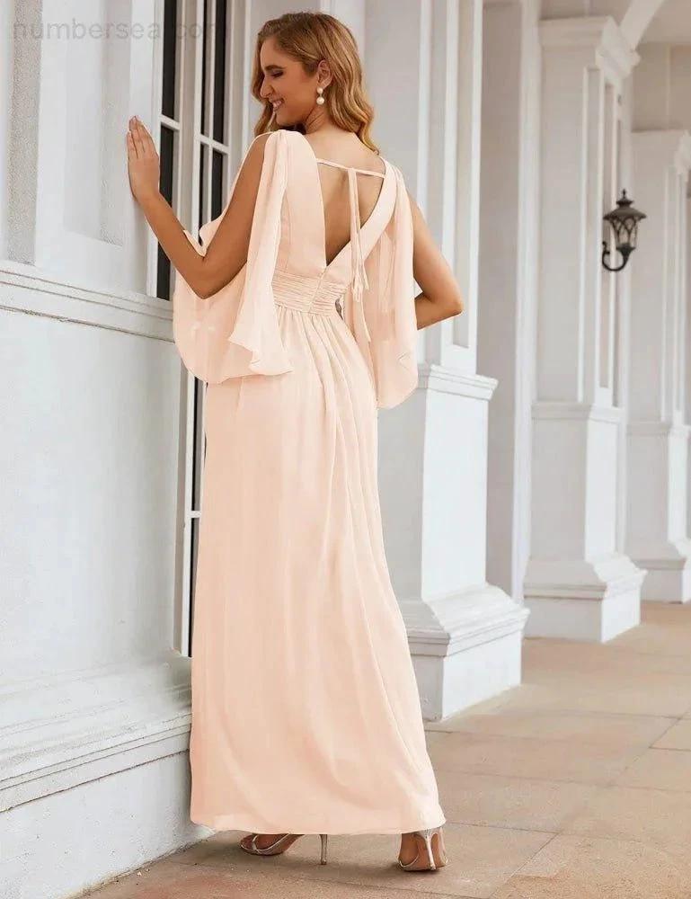 ZapDress Chiffon Bridesmaid Dresses with Split for Women Wedding Long Party Prom Gown Flutter Sleeve (ZD17034)