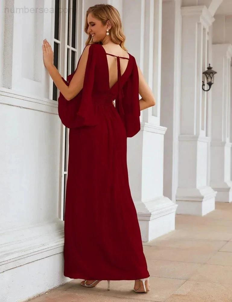 ZapDress Chiffon Bridesmaid Dresses with Split for Women Wedding Long Party Prom Gown Flutter Sleeve (ZD17034)
