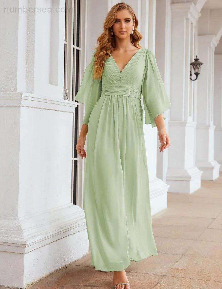 ZapDress Chiffon Bridesmaid Dresses with Split for Women Wedding Long Party Prom Gown Flutter Sleeve (ZD17034)