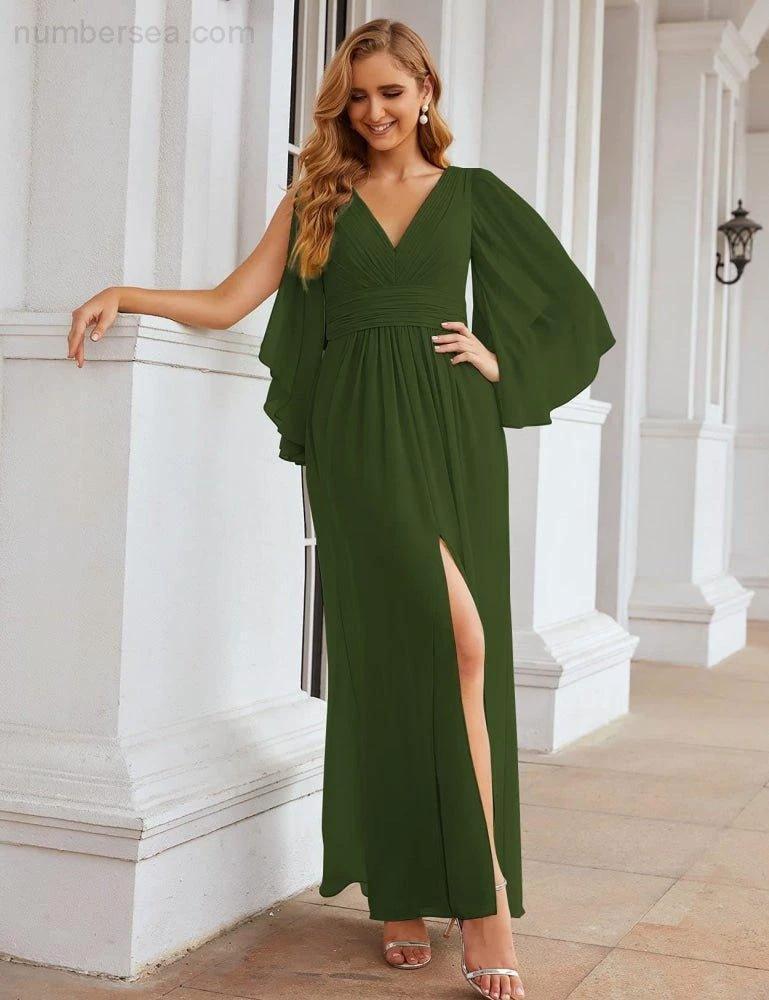 ZapDress Chiffon Bridesmaid Dresses with Split for Women Wedding Long Party Prom Gown Flutter Sleeve (ZD17034)