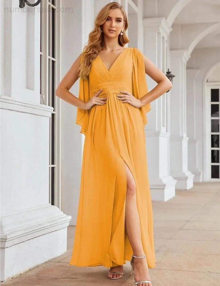 ZapDress Chiffon Bridesmaid Dresses with Split for Women Wedding Long Party Prom Gown Flutter Sleeve (ZD17034)