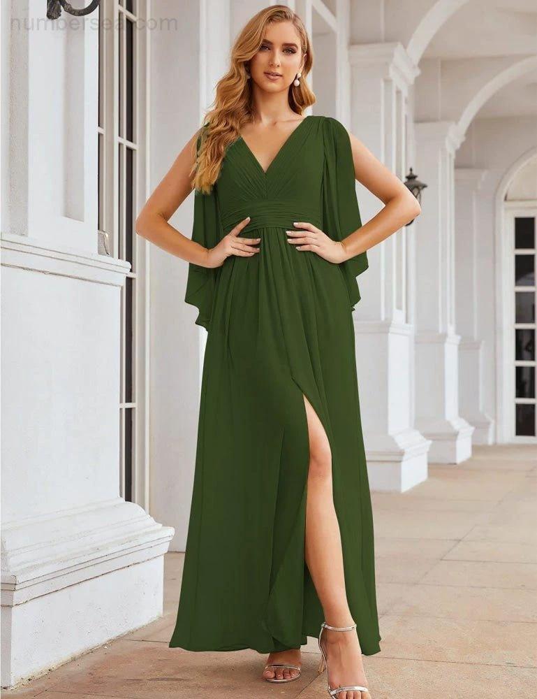 ZapDress Chiffon Bridesmaid Dresses with Split for Women Wedding Long Party Prom Gown Flutter Sleeve (ZD17034)