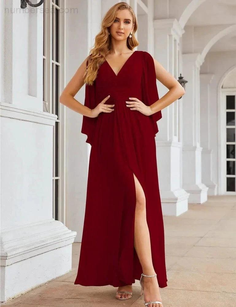 ZapDress Chiffon Bridesmaid Dresses with Split for Women Wedding Long Party Prom Gown Flutter Sleeve (ZD17034)