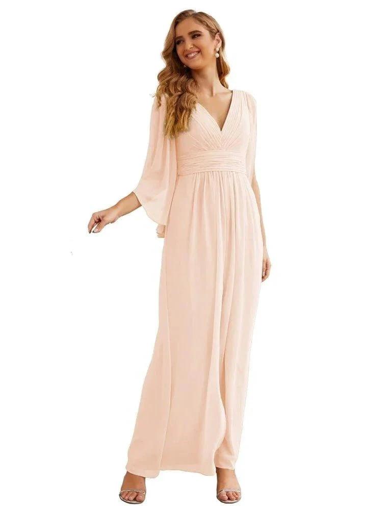 Numbersea Chiffon Bridesmaid Dresses with Split for Women Wedding Long Party Prom Gown Flutter Sleeve SEA28045 by numbersea