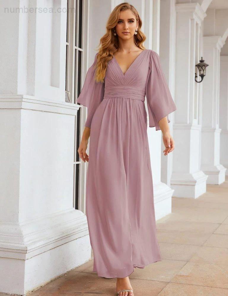 ZapDress Chiffon Bridesmaid Dresses with Split for Women Wedding Long Party Prom Gown Flutter Sleeve (ZD17034)